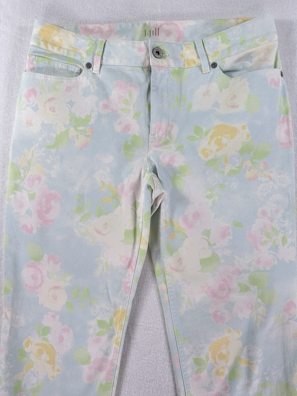 J Jill Authentic Fit Cropped Jeans 6 Petite Floral Print Light Blue Roses