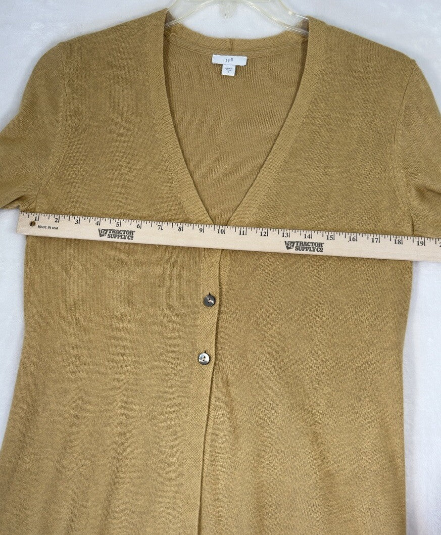 J Jill Cardigan Sweater Small Linen Blend Gold Beige Womens 3 Button Long Sleeve