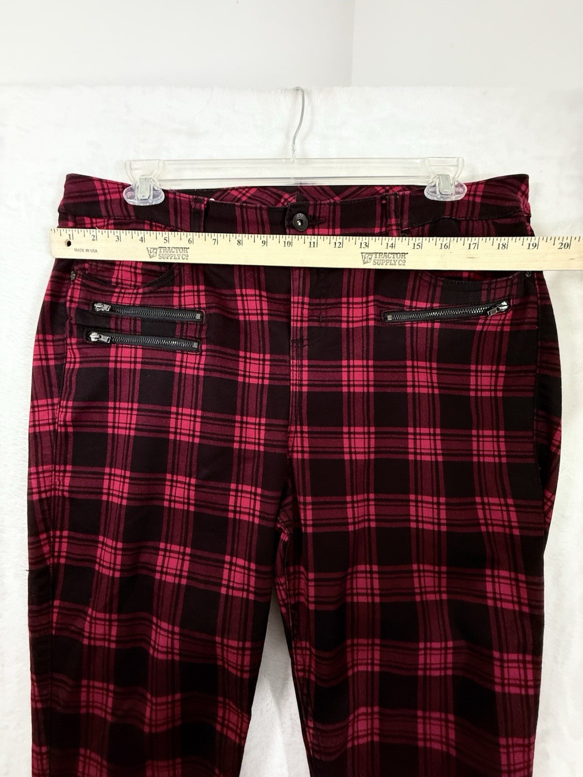 Hot Topic Black And Red Plaid Jeans HT Denim Pants Zippers Hi Rise Super Skinny