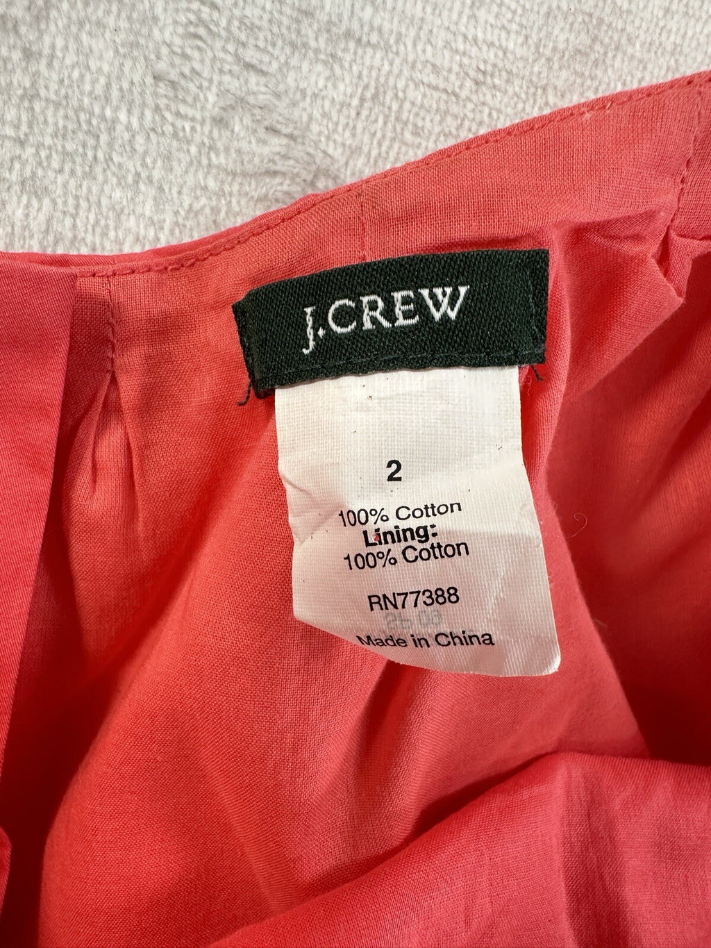 J Crew Dress 2 Sleeveless 100% Cotton Coral Pink Knee Length Lined Short