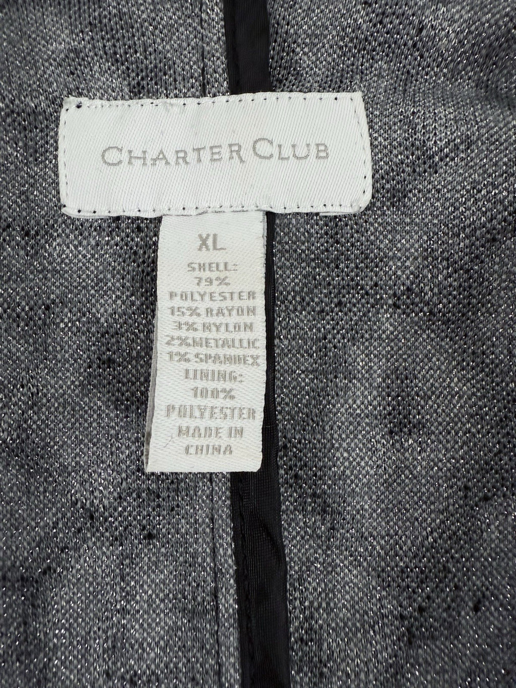 Charter Club Jacket XL Blazer Black Gray Animal Cheetah Print Knit Womens