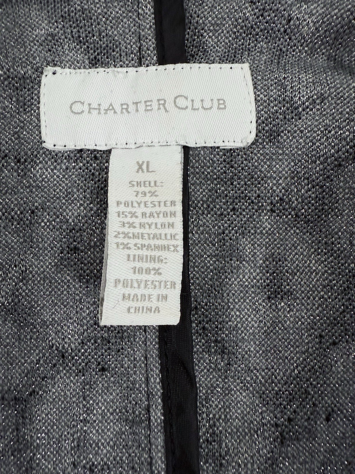 Charter Club Jacket XL Blazer Black Gray Animal Cheetah Print Knit Womens