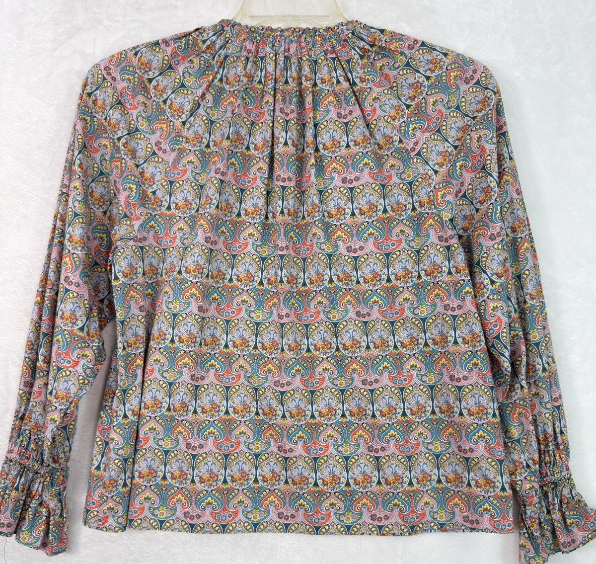 J Crew Liberty Of London Shirt Small Blouse Smocked Cotton Blue Pink Paisley