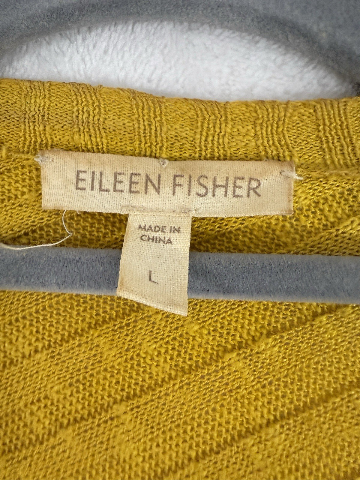 Eileen Fisher Cardigan Sweater Large Linen Cotton Slub Open Front Gold Womens