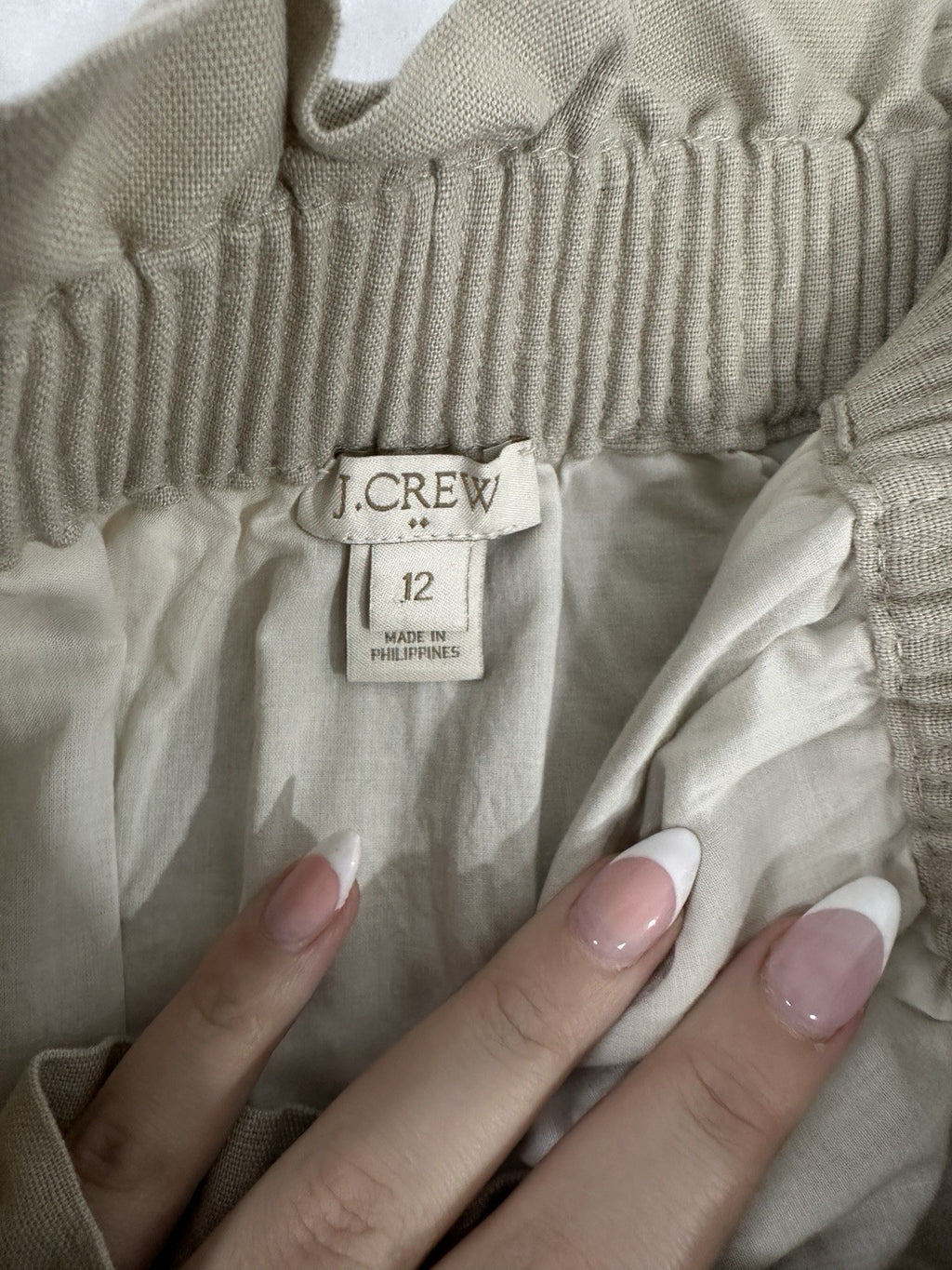 J Crew Linen Blend Skirt 12 Short Tan Beige Lined Paperbag Pull On Womens
