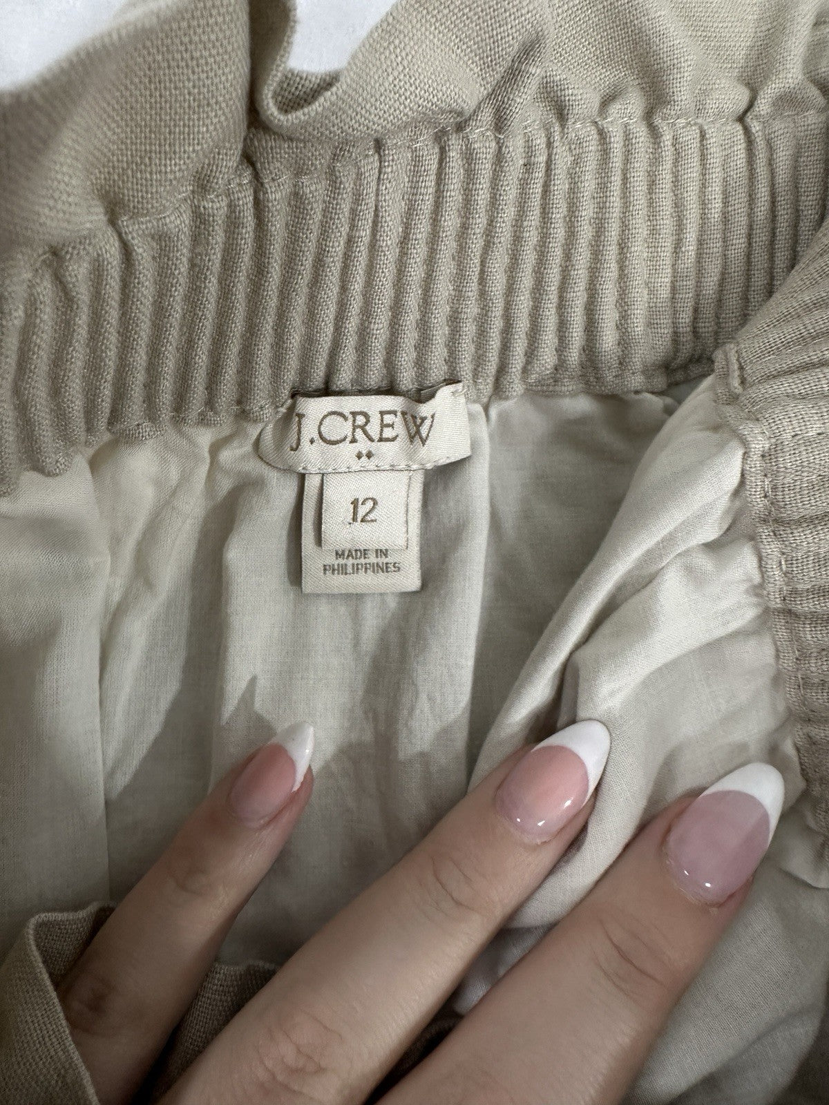 J Crew Linen Blend Skirt 12 Short Tan Beige Lined Paperbag Pull On Womens