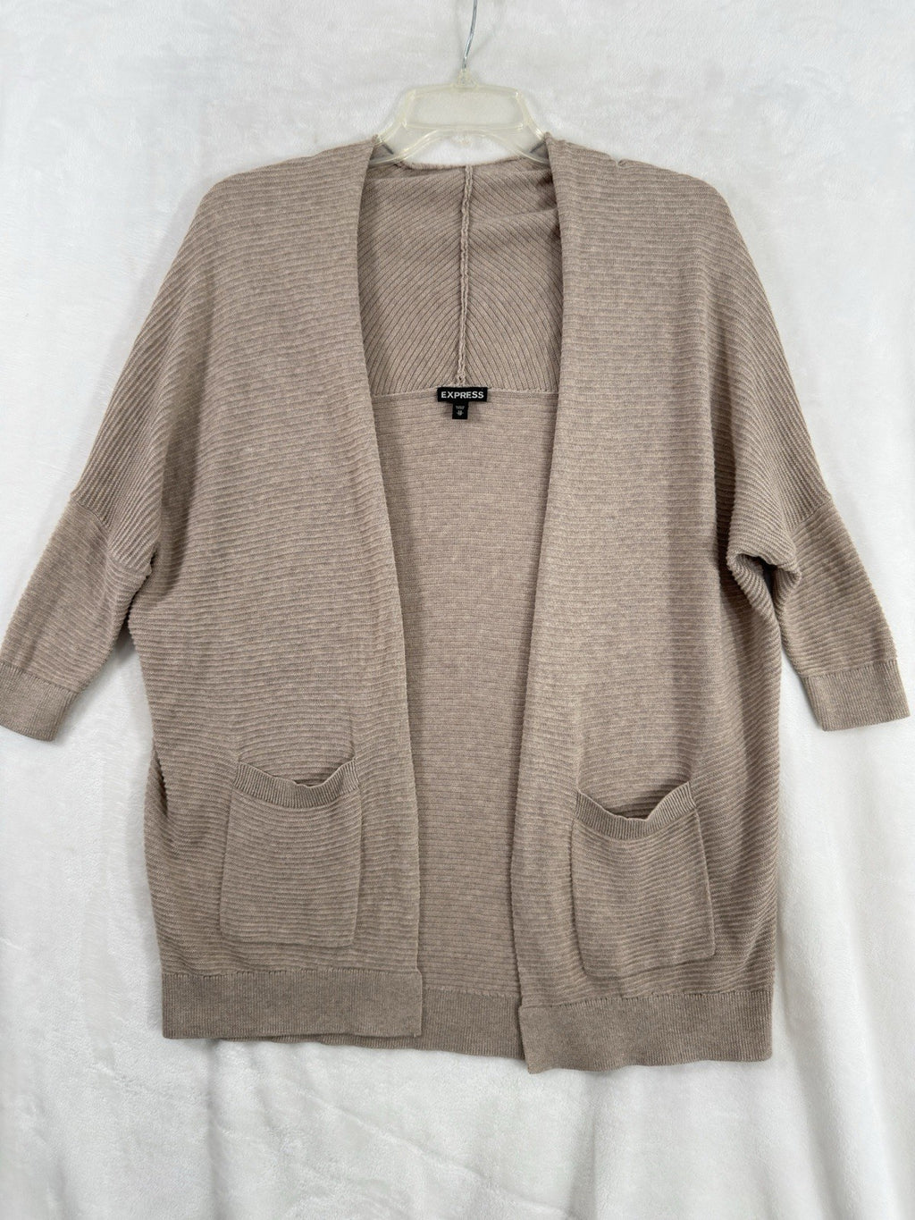 Express XS Cardigan Sweater Tan Beige Open Front Short Dolman Sleeve Womens