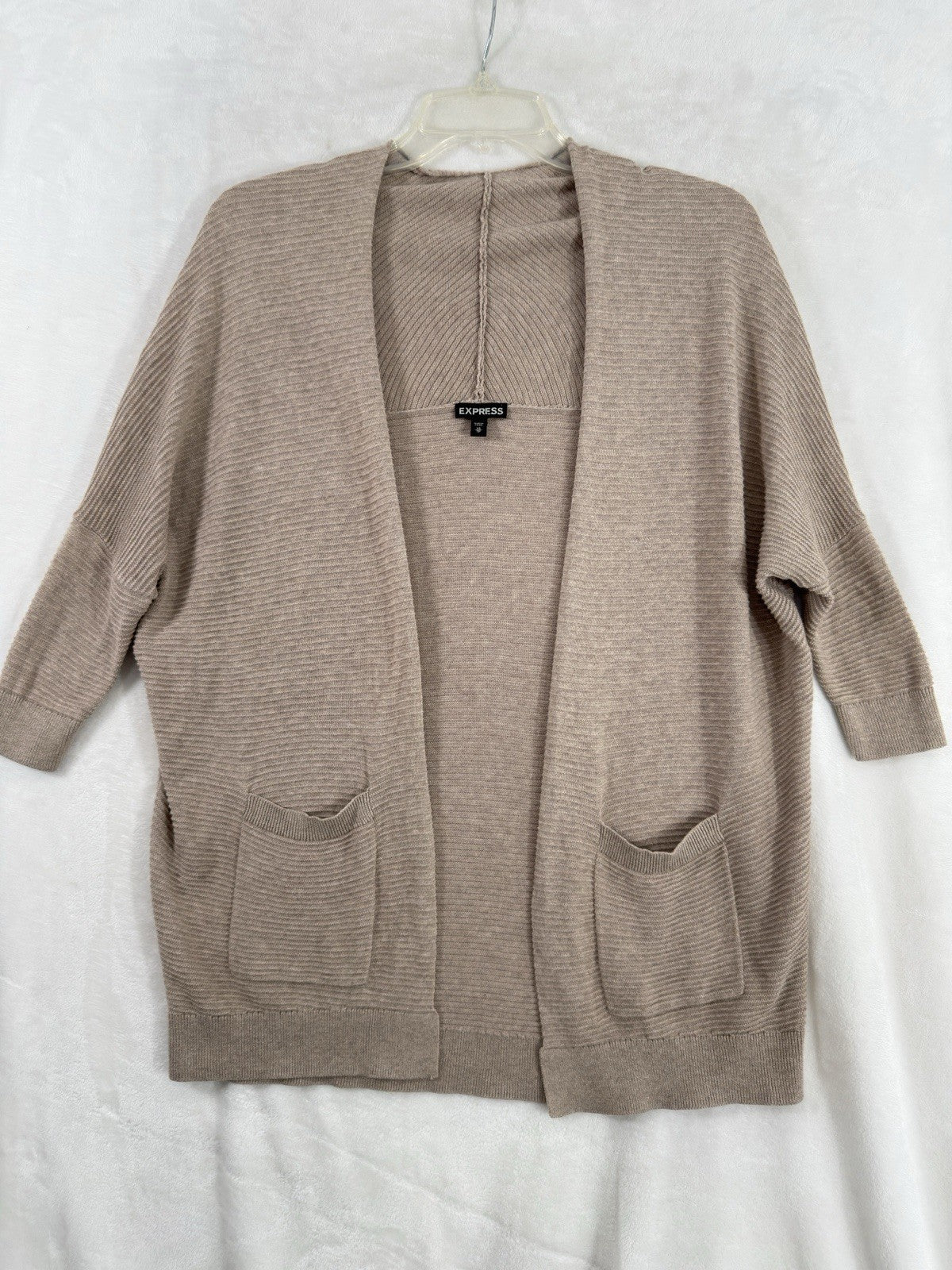 Express XS Cardigan Sweater Tan Beige Open Front Short Dolman Sleeve Womens