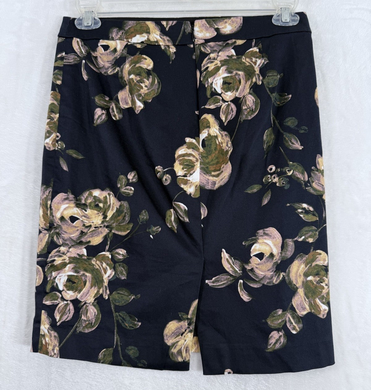 J Crew The Pencil Skirt 4 Black Floral Print Cotton Stretch Womens