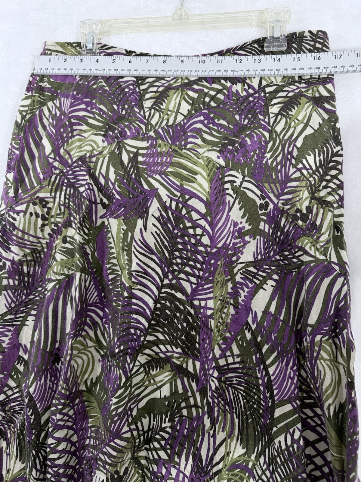 Charter Club 100% Linen Midi Skirt Purple Green Floral Print Side Zip Womens