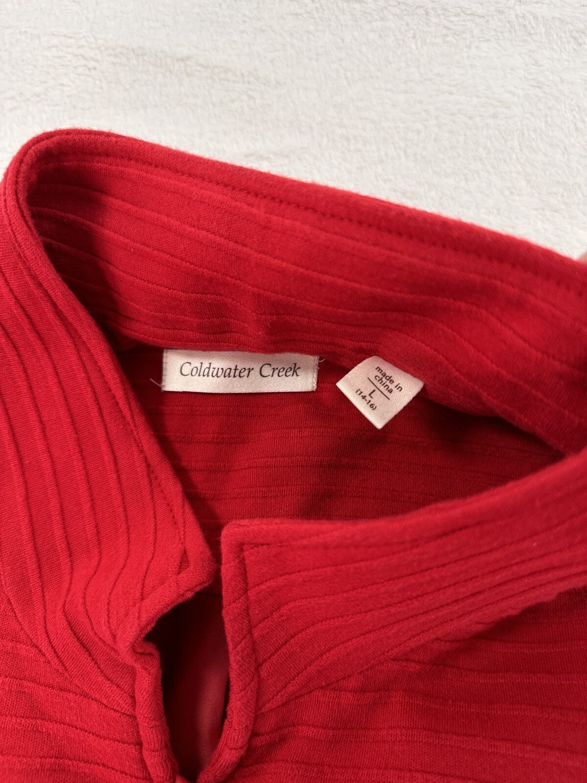 Coldwater Creek Jacket Large Red Cotton Stretch Big Buttons Mandarin Collar