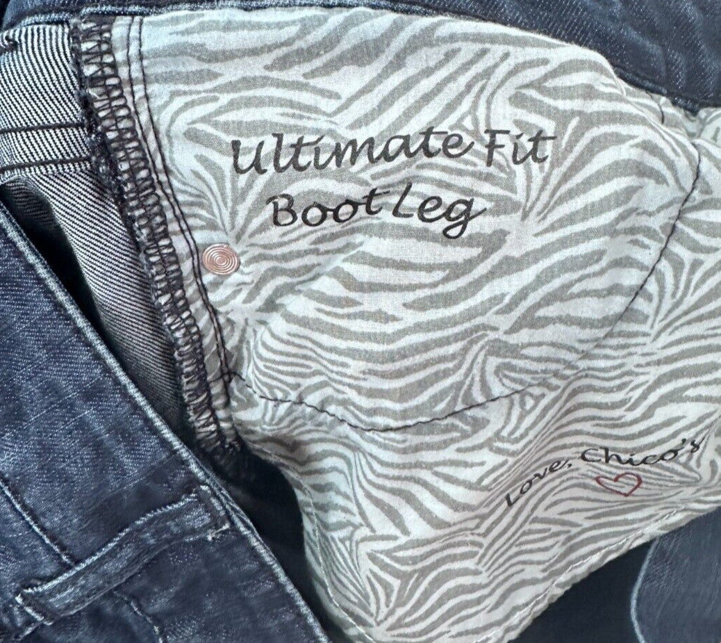 Chicos Platinum Denim Jeans 0.5 Ultimate Boot Cut Fit Blue