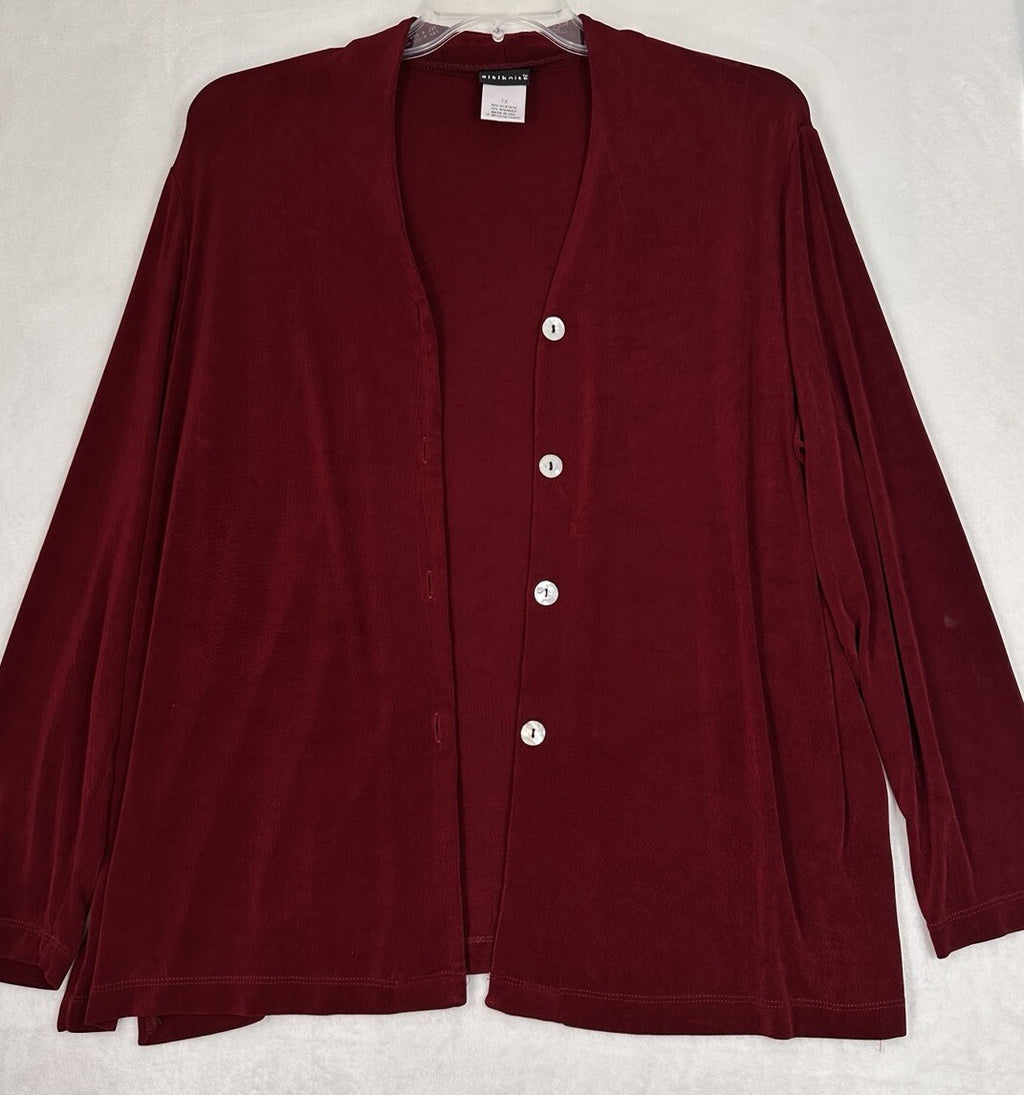 Citiknits 1X Cardigan Mother Pearl Buttons Burgundy Red Womens Plus Size Slinky
