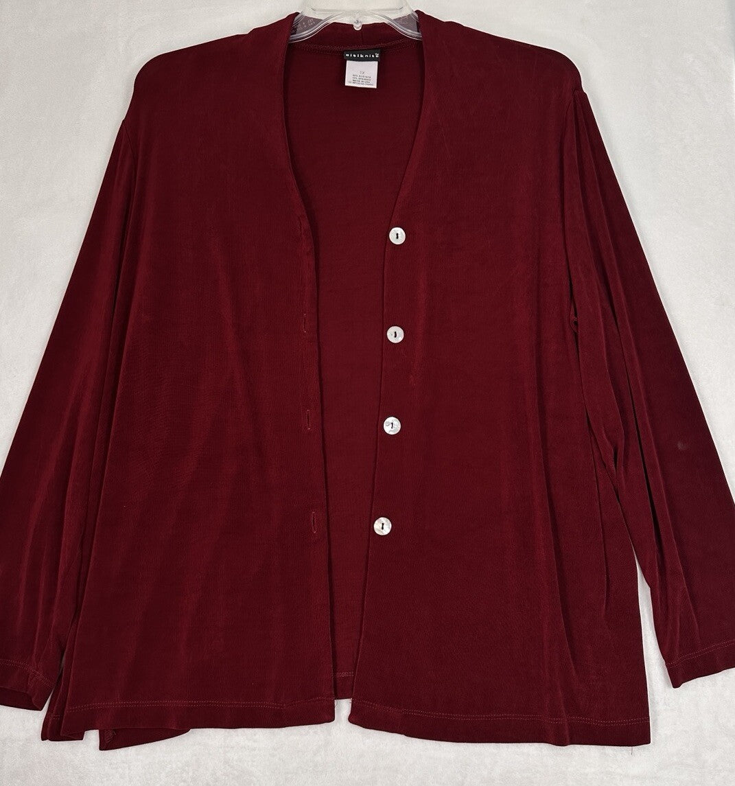 Citiknits 1X Cardigan Mother Pearl Buttons Burgundy Red Womens Plus Size Slinky