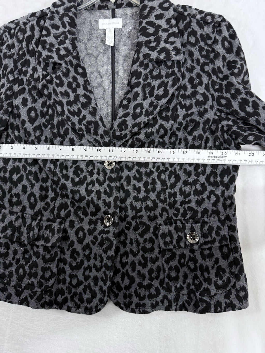 Charter Club Jacket XL Blazer Black Gray Animal Cheetah Print Knit Womens