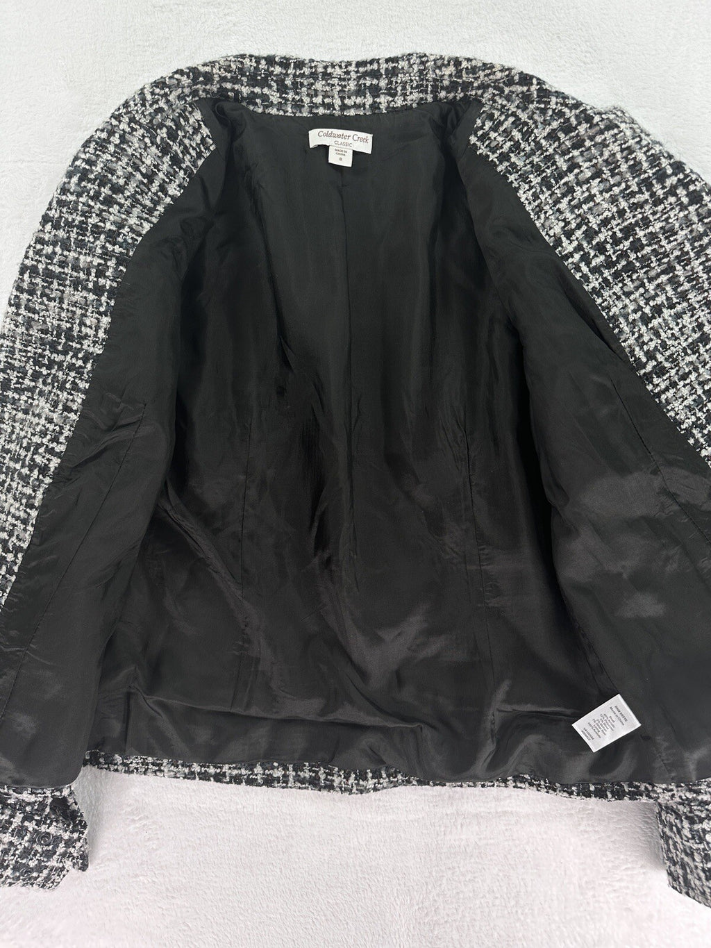 Coldwater Creek Mohair Wool Blend Moto Jacket 8 Black Gray Tweed Blazer Womens
