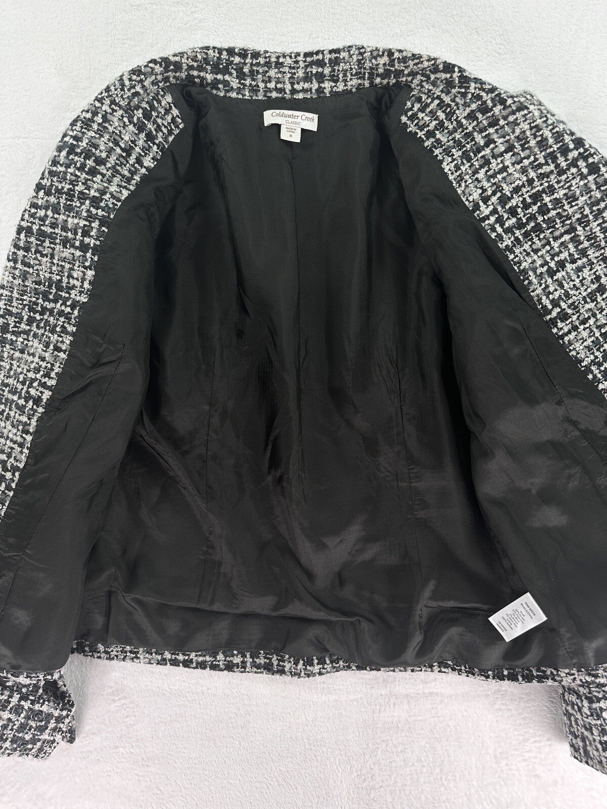Coldwater Creek Mohair Wool Blend Moto Jacket 8 Black Gray Tweed Blazer Womens