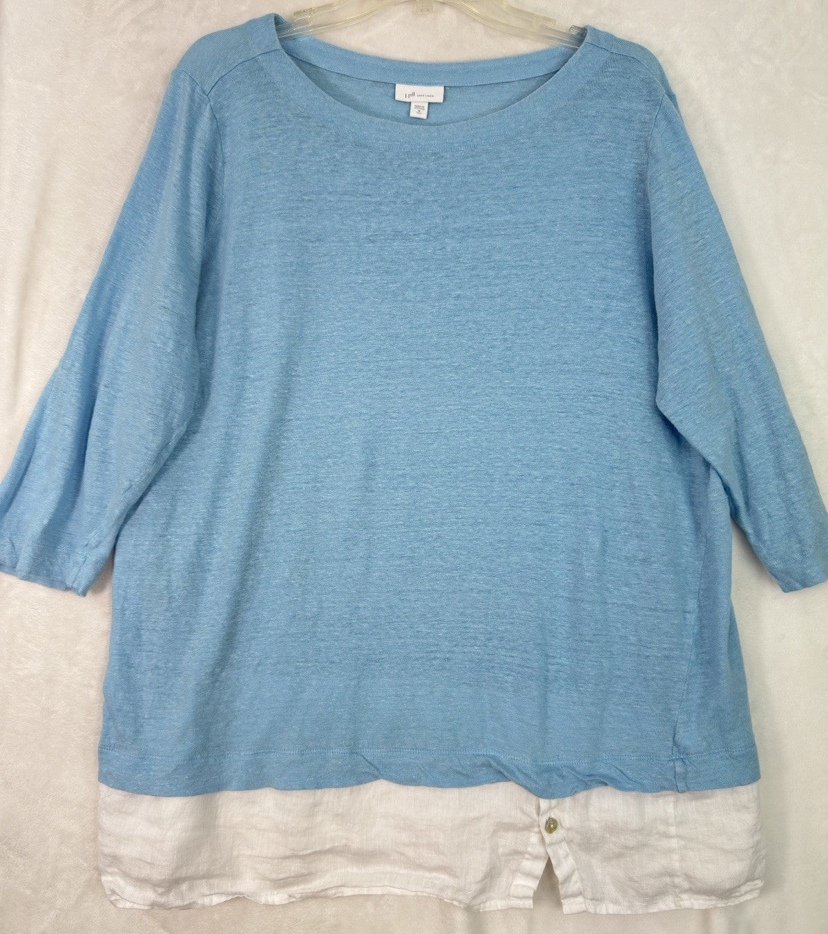 J Jill Love Linen Top XL Tall Blue Tunic Layered Hem 3/4 Sleeve Womens XLT
