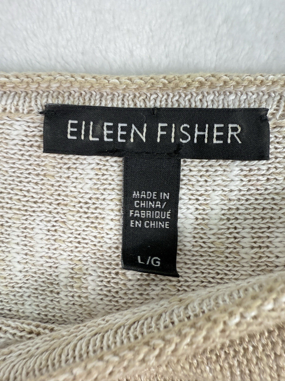 Eileen Fisher Large Sweater Organic Linen Cotton Long Sleeve Beige Womens