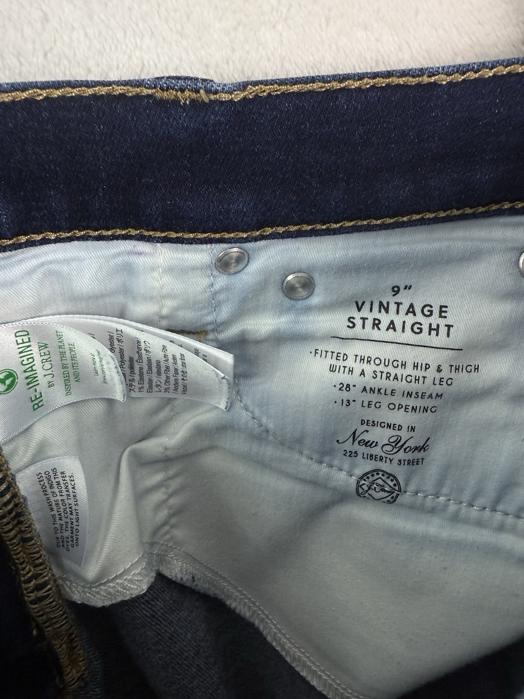 J Crew Jeans 28 Vintage Slim Straight Leg Womens Dark Blue 9” Rise