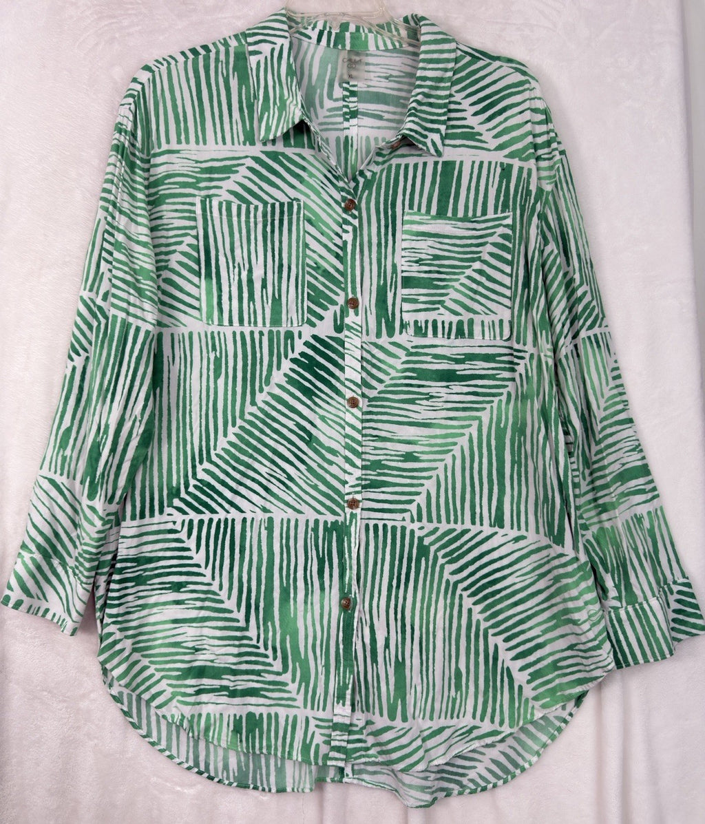 Calia By Carrie Underwood XL Top Long Sleeve Leaf Print Green Lightweight Womens