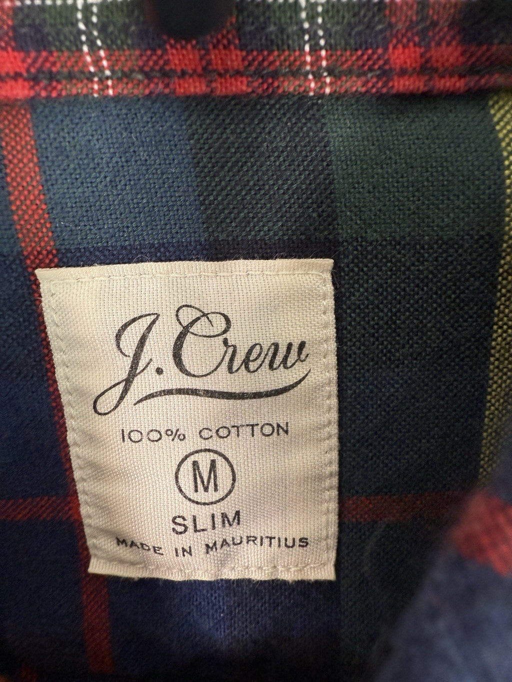 J Crew Flannel Shirt Medium Men’s Red Blue Green Plaid Patchwork Button Down
