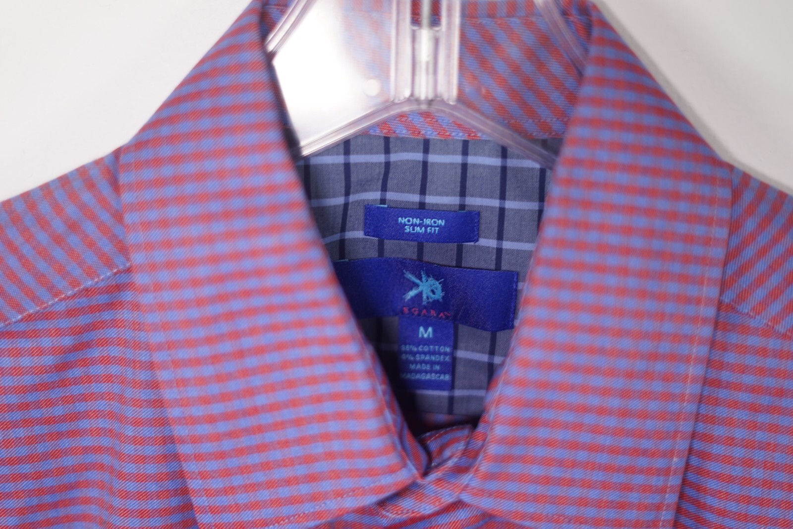 Egara Non Iron Button Up Dress Red Blue Check Shirt Men's Size M Medium