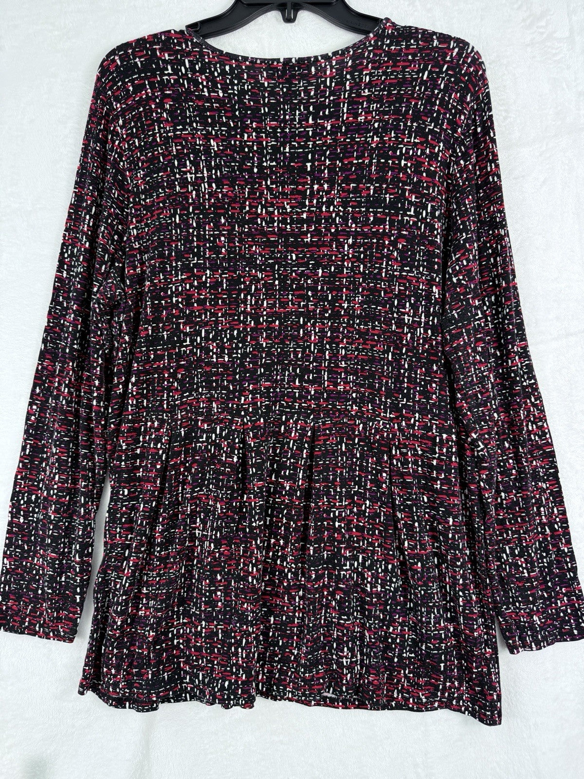 J Jill Wearever Collection Large Knit Top Red Black Print Womens Long Sleeve