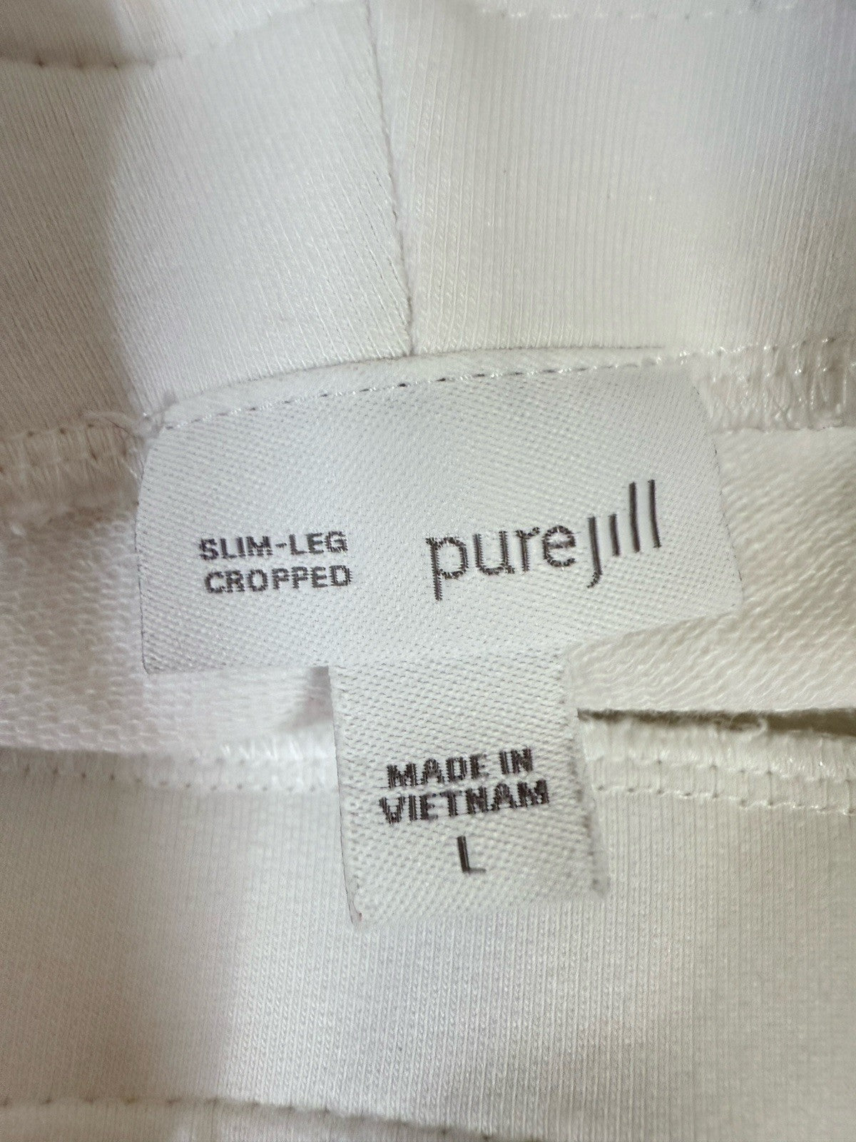 J Jill Pure Jill Large Cropped Pants White Slim Leg Knit Pull On Pima Womens