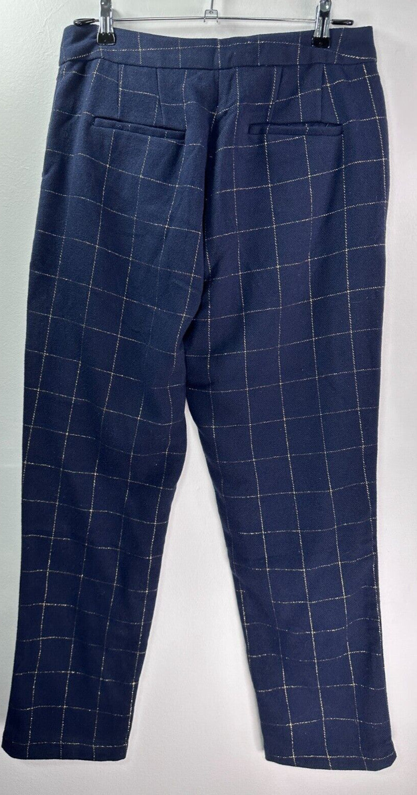 Draper James RSVP Pants 12 Blue Gold Windowpane Plaid Flat Front Lined Womens