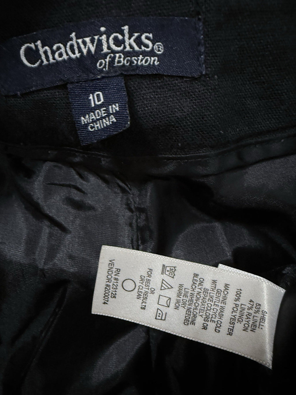 Chadwick’s Of Boston Size 10 Black Linen Blend Wide Leg Crop Pants Womens Lined