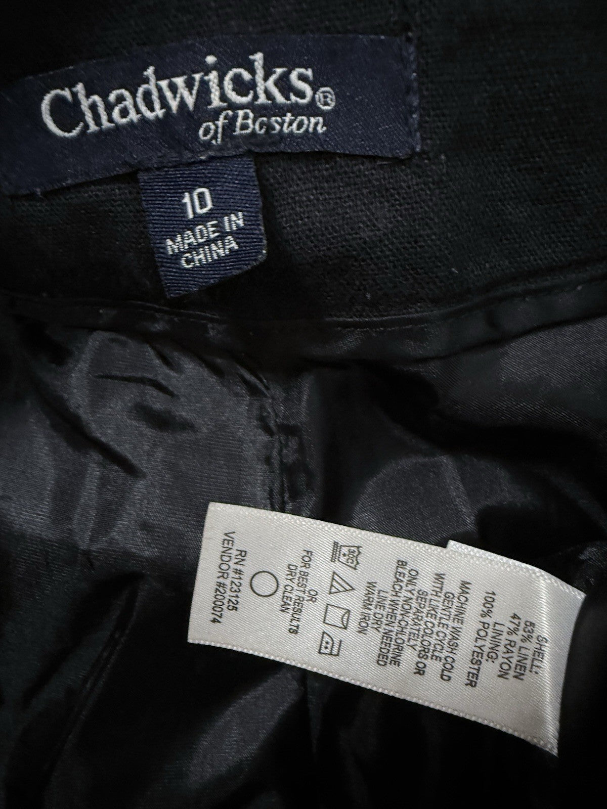 Chadwick’s Of Boston Size 10 Black Linen Blend Wide Leg Crop Pants Womens Lined