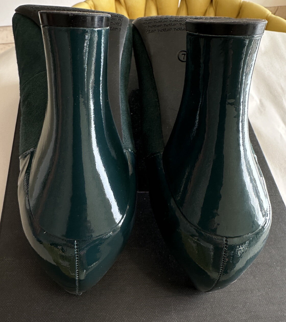 Hotter Shoes Womens US Size 9 Heels Green Suede Patent Leather Pumps UK 7