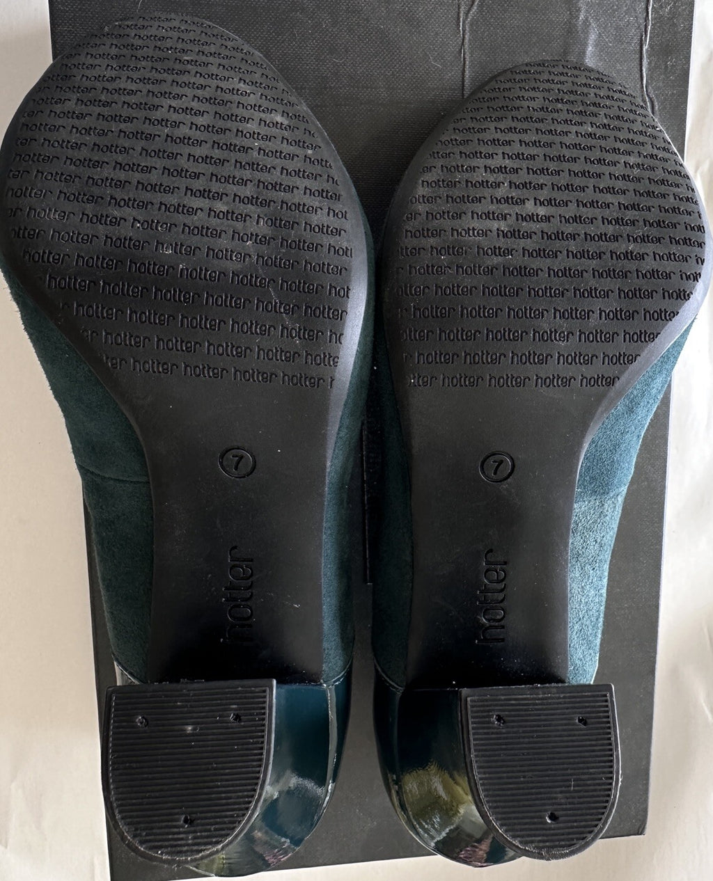 Hotter Shoes Womens US Size 9 Heels Green Suede Patent Leather Pumps UK 7