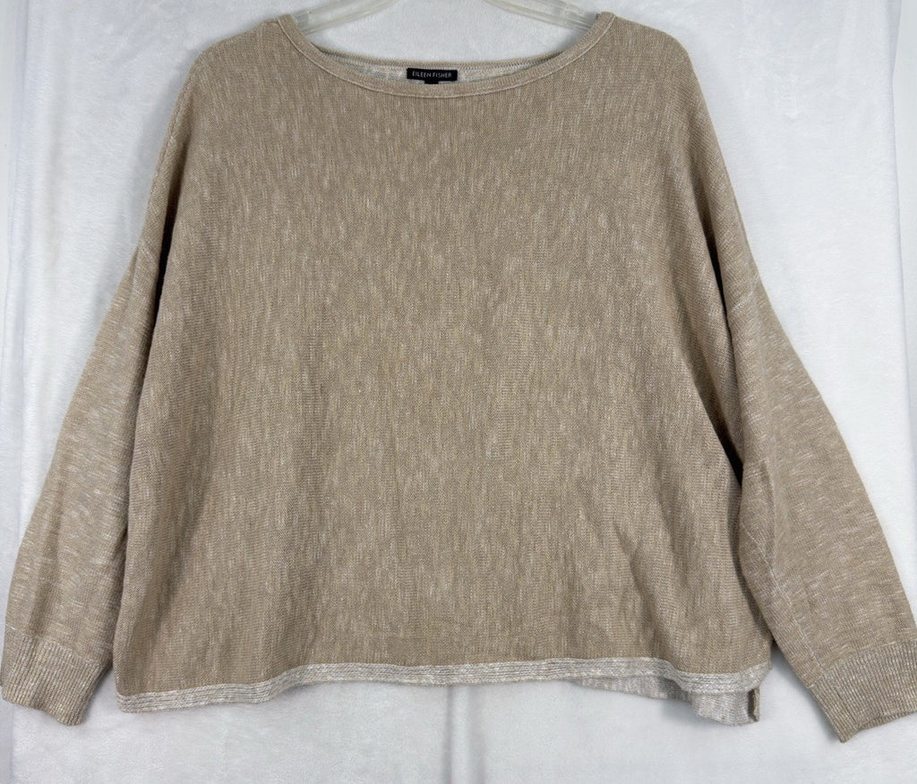 Eileen Fisher Large Sweater Organic Linen Cotton Long Sleeve Beige Womens
