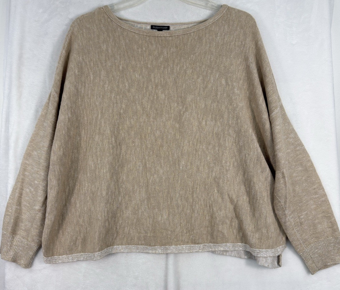 Eileen Fisher Large Sweater Organic Linen Cotton Long Sleeve Beige Womens