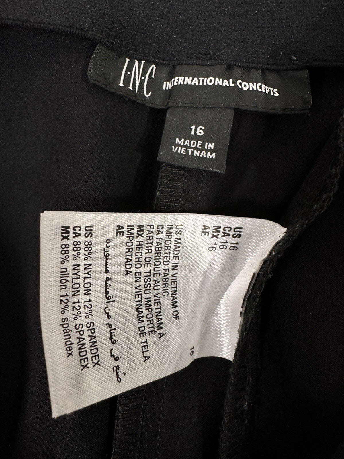 INC International concepts Pants 16 Womens Black Pull On Flare Silver Button