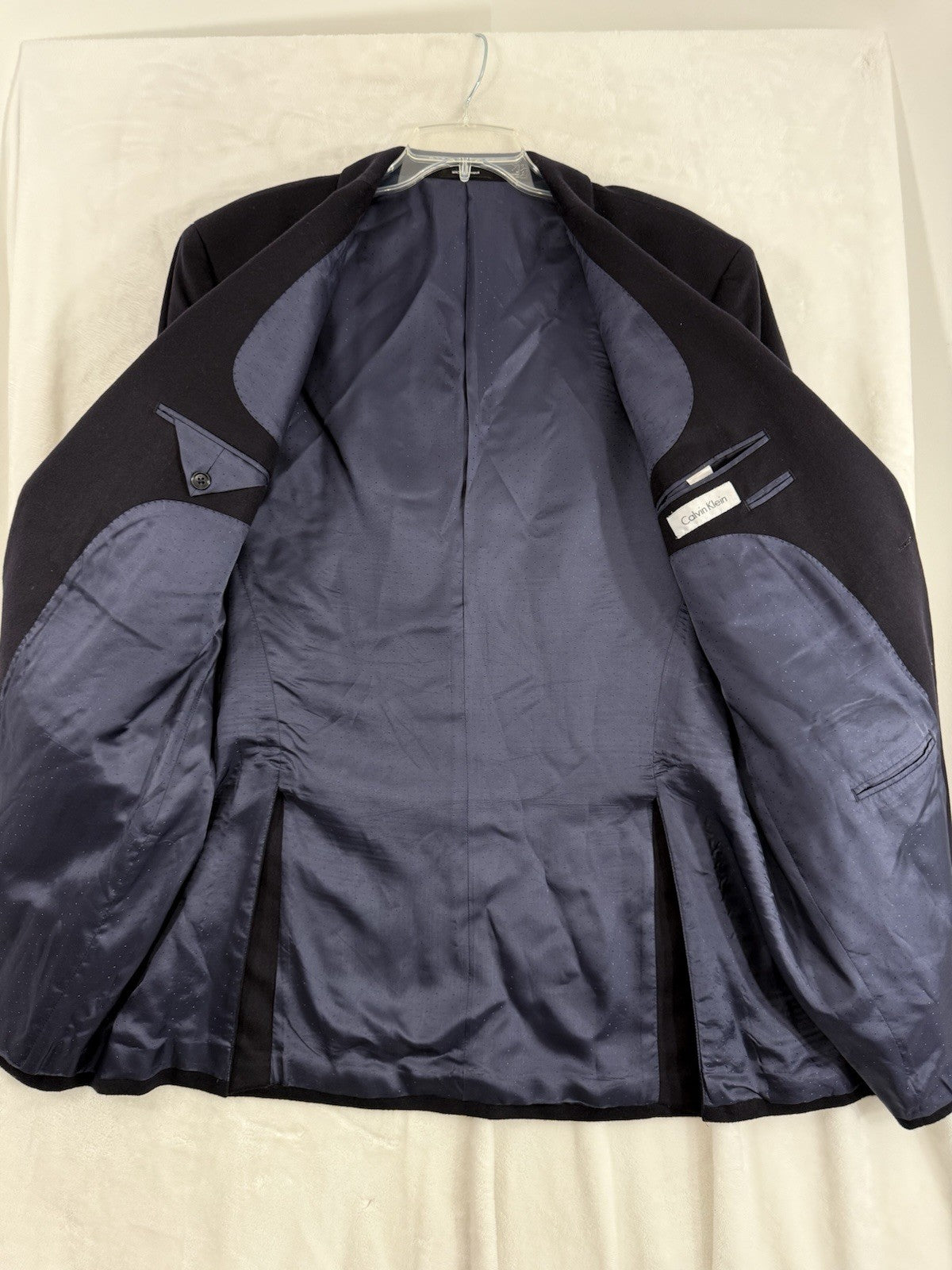 Calvin Klein Cashmere Jacket 44L Navy Blue 44 Long 2 Button Mens Suit Blazer