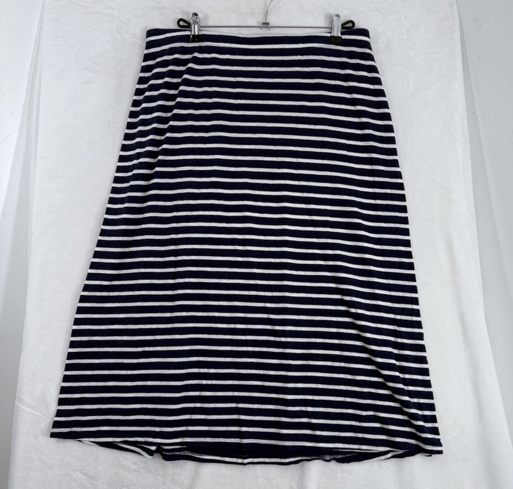 Eileen Fisher Large Midi Skirt Knit Organic Cotton Navy Blue White Striped Women