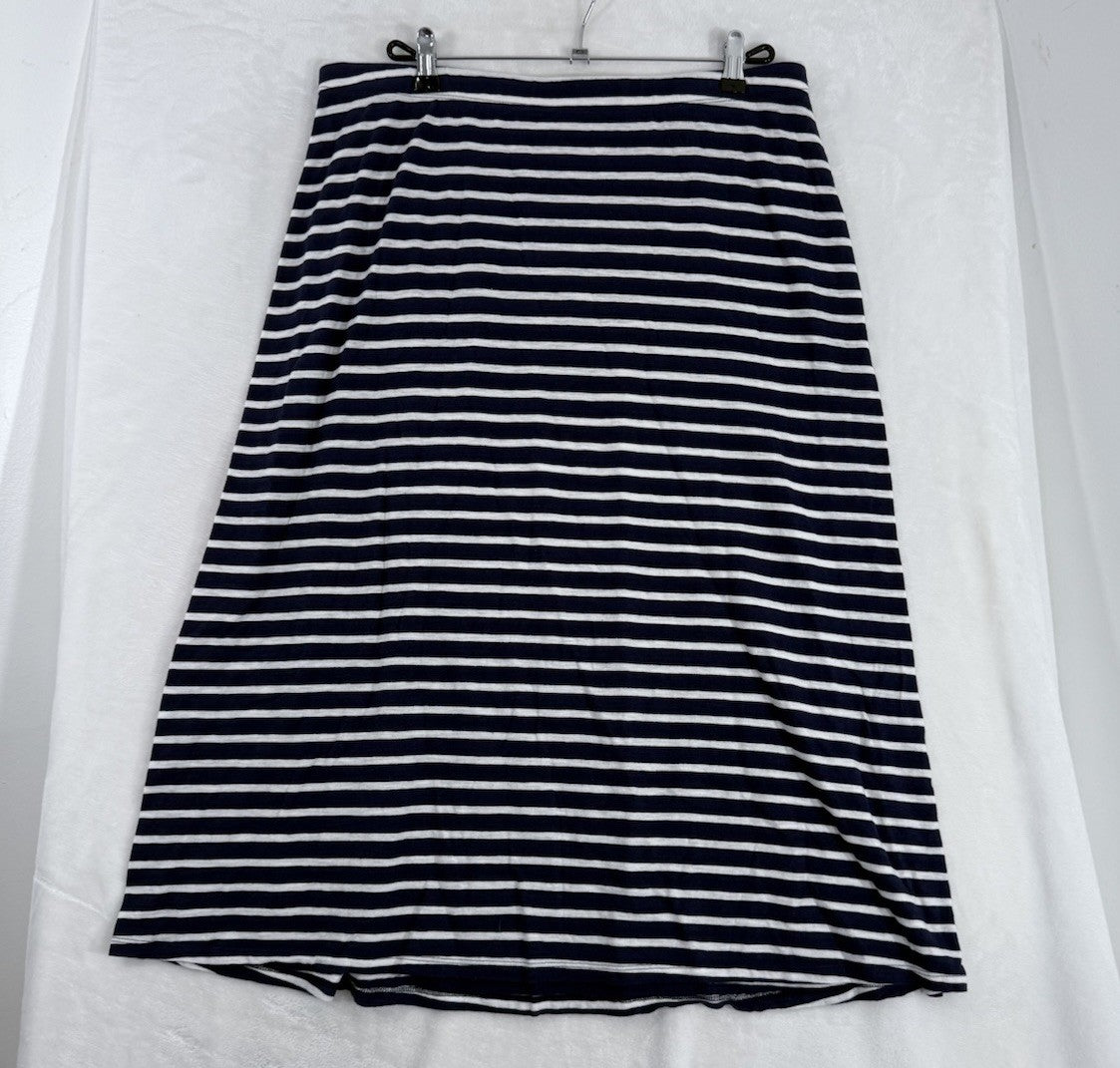 Eileen Fisher Large Midi Skirt Knit Organic Cotton Navy Blue White Striped Women