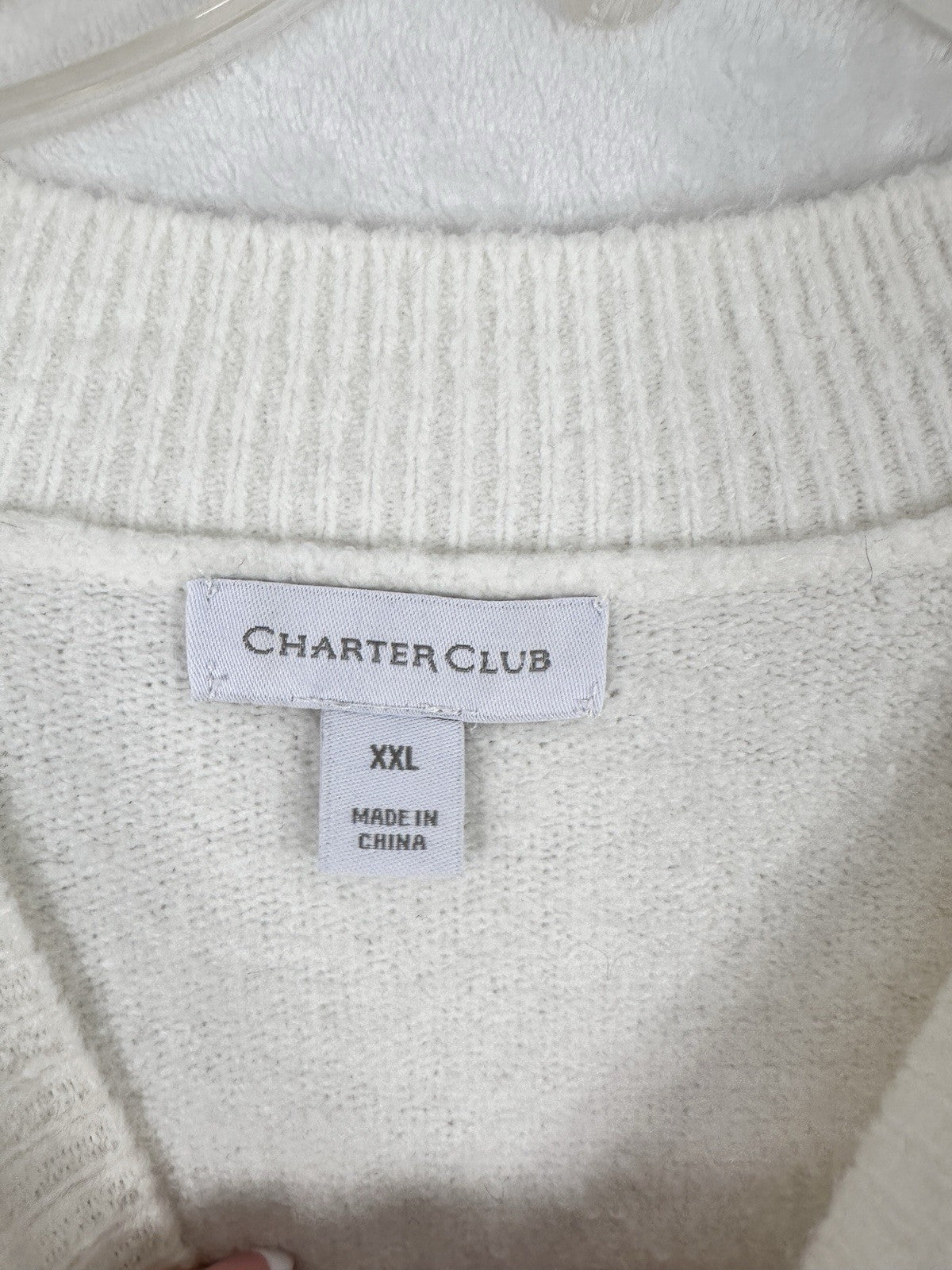 Charter Club XXL Sweater Women White Embellished Pearls Mock Neck