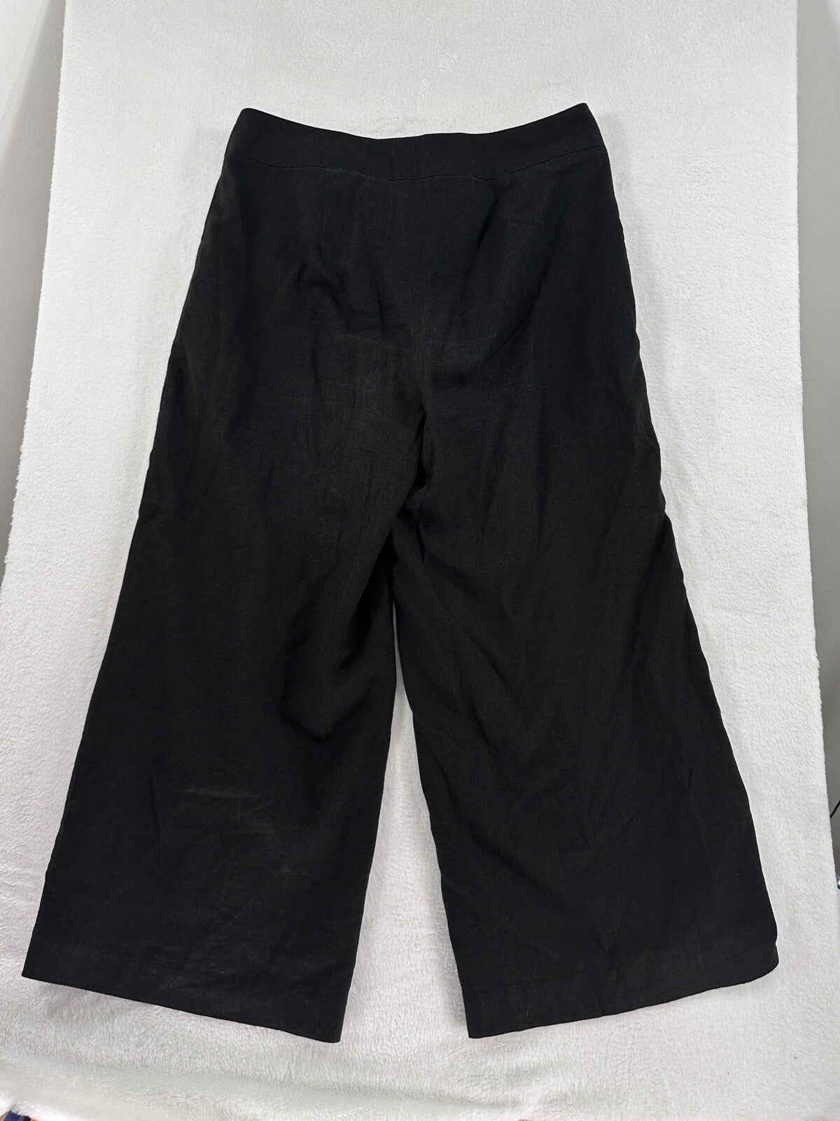 Chadwicks Of Boston Crop Pants 10 Black Linen Blend Lined Wide Leg