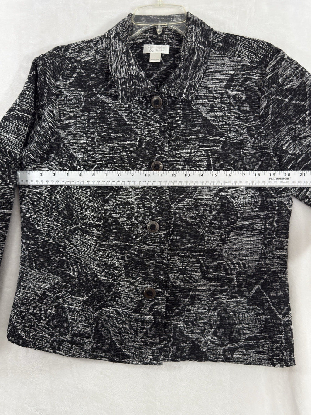 Christopher Banks Large Jacket Black White Blazer Abstract Print Womens