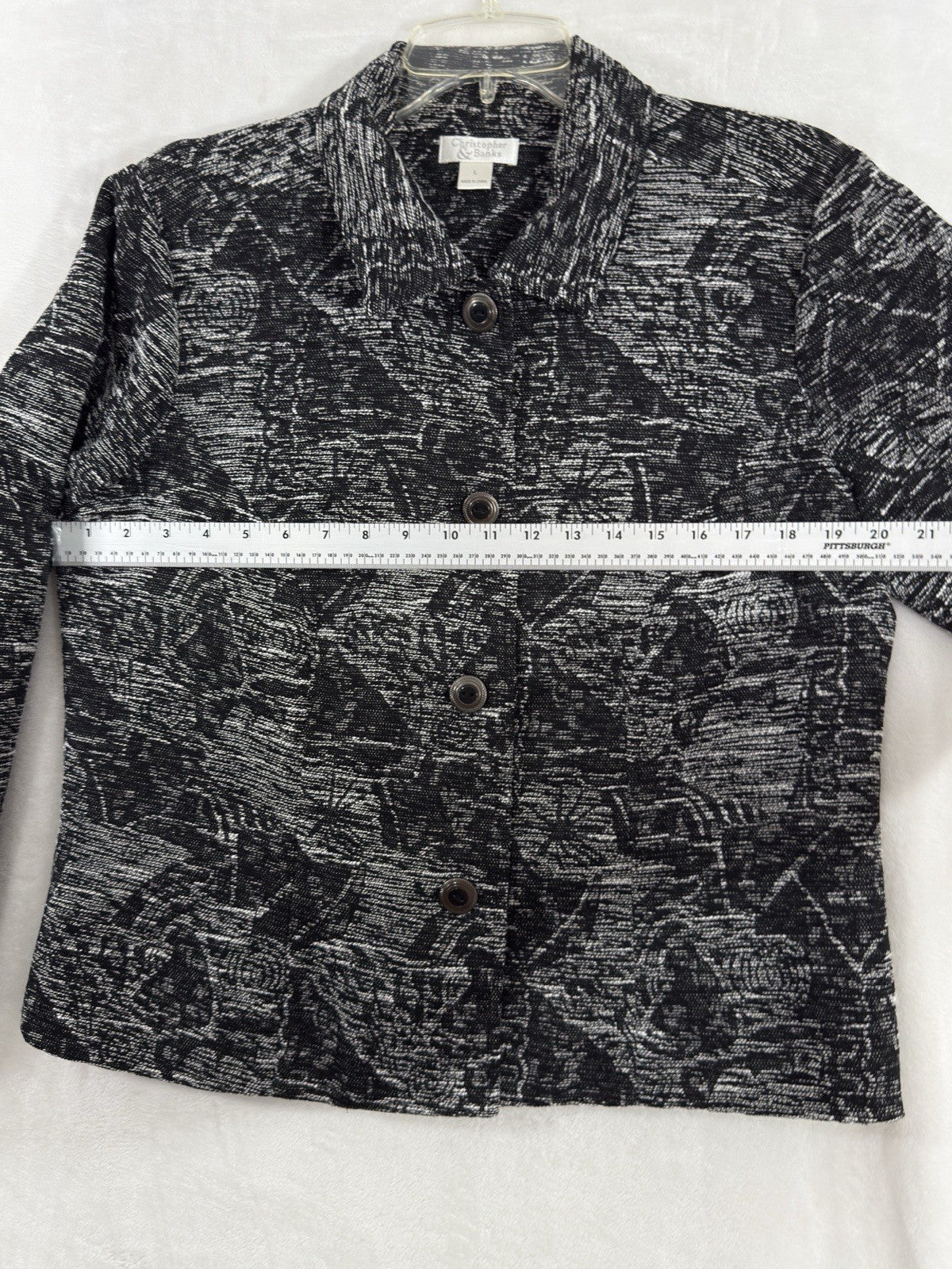 Christopher Banks Large Jacket Black White Blazer Abstract Print Womens
