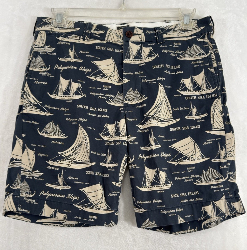 J Crew Stanton Shorts Men’s 32 Blue Nautical Print 9” Inseam 100% Cotton Chino