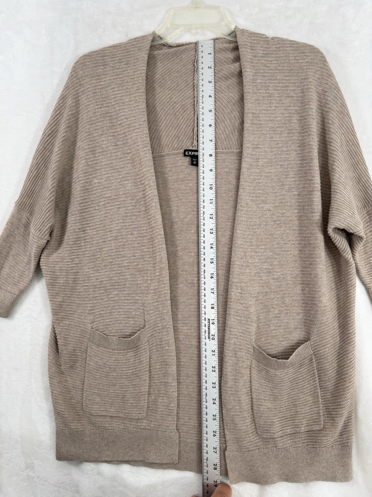 Express XS Cardigan Sweater Tan Beige Open Front Short Dolman Sleeve Womens