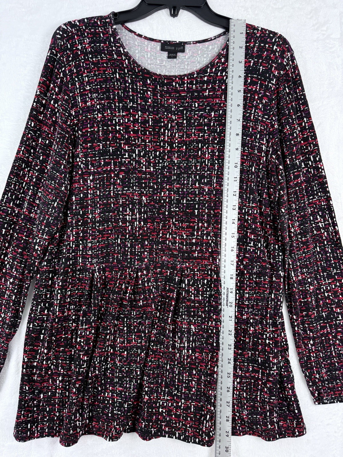 J Jill Wearever Collection Large Knit Top Red Black Print Womens Long Sleeve
