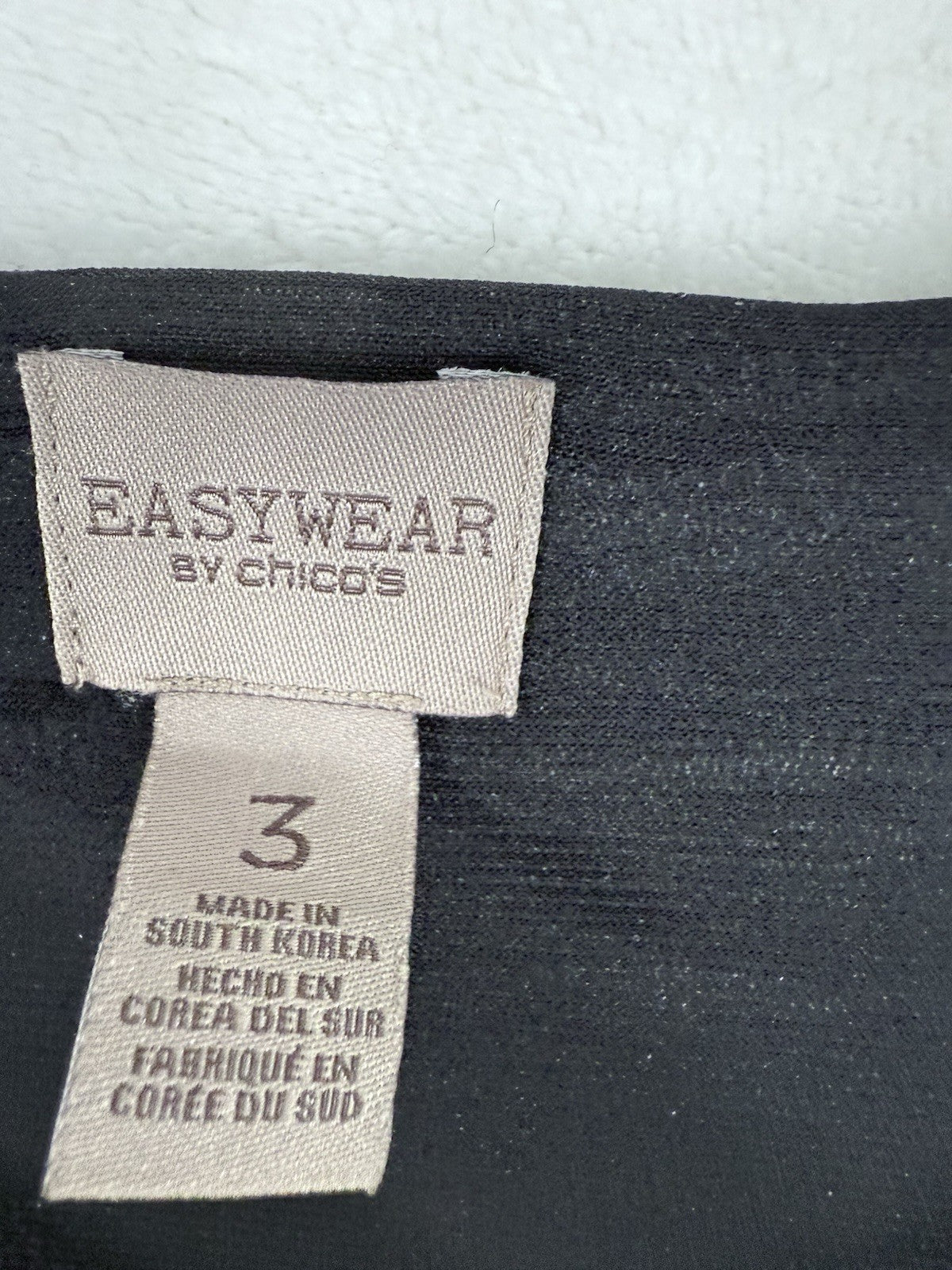 Chicos EasyWear 3 Blouse Top XL Black Gray 3/4 Sleeve V Neck Womens