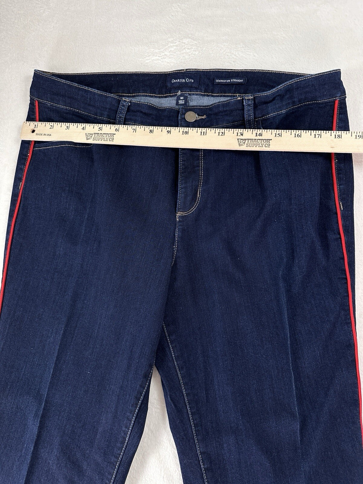 Charter Club Jeans 16 Lexington Straight Leg Red Side Trim Dark Blue