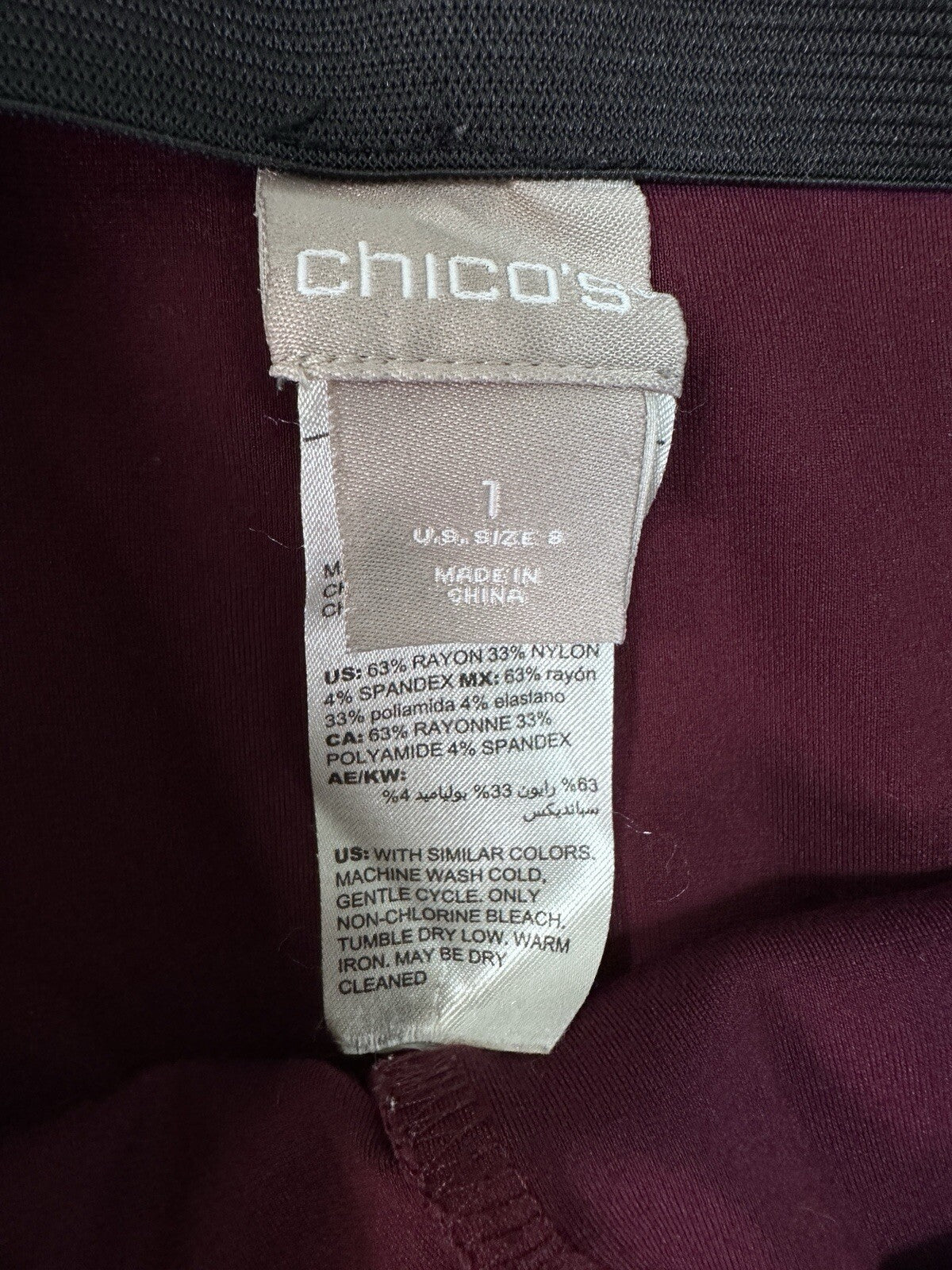 Chicos Size 1 Ponte Leggings Medium Burgundy Pull On Stretch Pants Womens